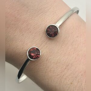 Deep Red Crystal Accent Open Silver Tone Bangle Bracelet